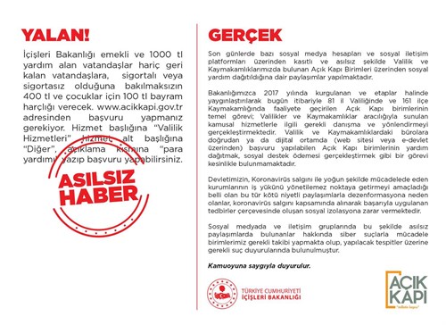 Lütfen Resmi Açıklamalar Dışında Sosyal Mecralarda Dolaşan Kaynağı Belli Olmayan Haberlere İtibar Etmeyiniz